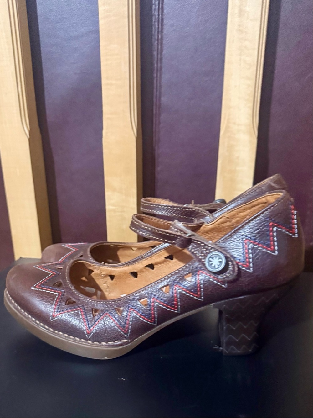 Vintage The Art Company Alfama Zigzag Mary Janes Brown Size EU 39